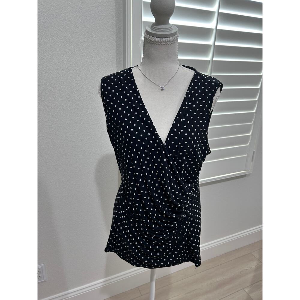 DKNY sleeveless Blouse polka dot top polyester Size L